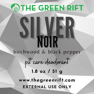 Deodorant stick; Silver Noir has noteworthy woody tones of birch blended with spicy peppery notes. Not an antiperspirant.