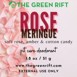 Rose Meringue is blend of sweet cotton candy spun at the fair, soft rose petals with a touch of amber and vanilla to even out the rose. It's soft and girl, without being over-the-top. Not an anti-perspirant.