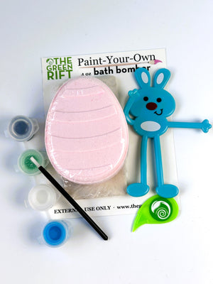 Paint Your Own Easter Striped Egg set with a bendable blue bunny toy.