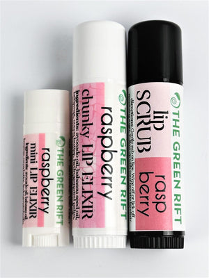Care for your sweet lips, flavored in freshly picked sweet & tart raspberries from summer berry picking adventure. Choose from our mini or mega chappy sticks. Even spring for our lip scrub to prep your lips to be utterly smooth. 