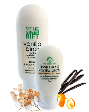 Vanilla Birch Hand Body Crème; think of smoky vanilla beans mellowed by sandalwood and a hint of citrus.