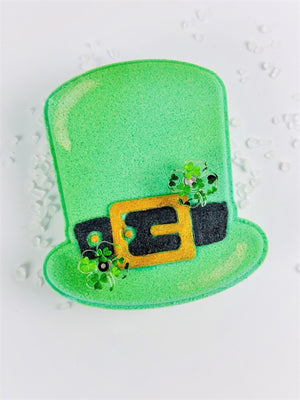 St Patricks Green Hat Bath Bomb with shamrock acrylic earrings