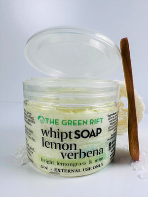 Creamy whipped soap scented in a shop favorite ... Lemon Verbena. Pour it out with our southern classic of bright lemongrass softened with a hint of mint. Perfect with a bath pouf in the shower.